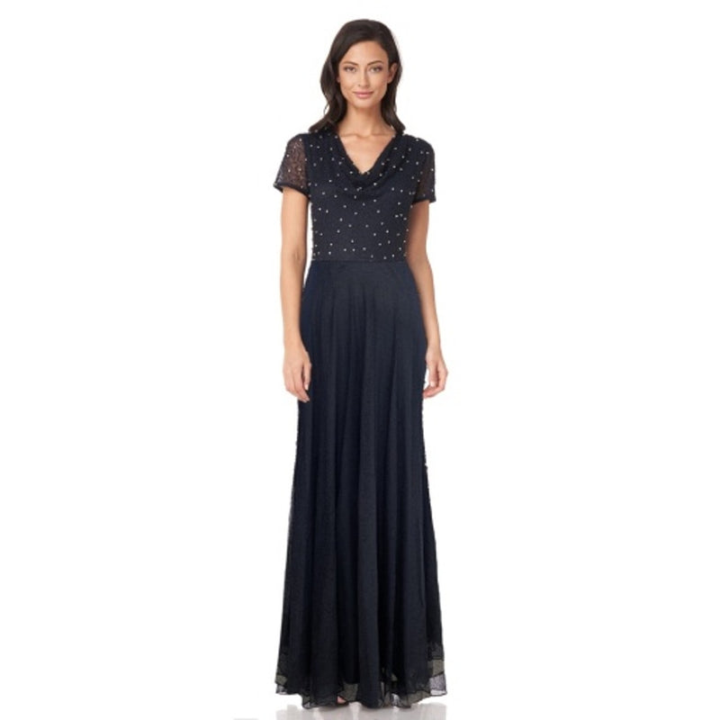 JS Collections - Womens Cowl Neck Beaded Gown