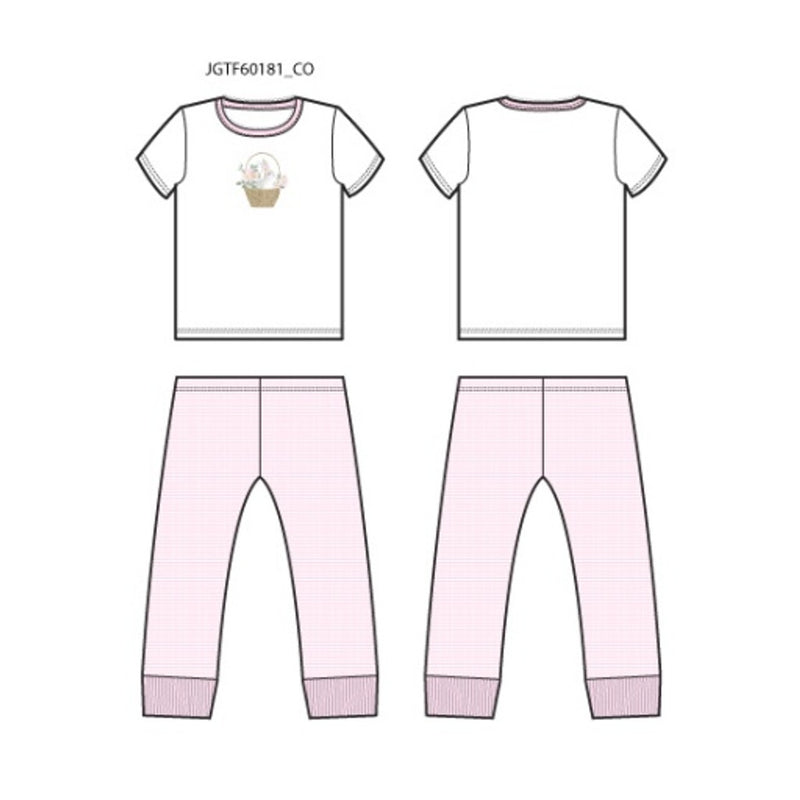 Janie and Jack - K Sl Pink Stripe Emb Bunny Sleep E1