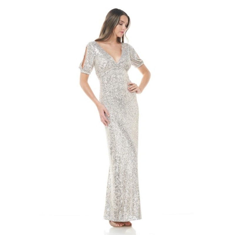 JS Collections - Womens V-Neck Short Slv Sequin Gown