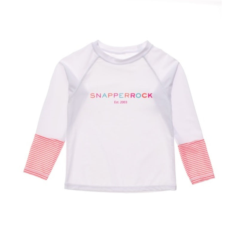 Snapper Rock - Girls White Coral Cuff Long Sleeve Rash Top