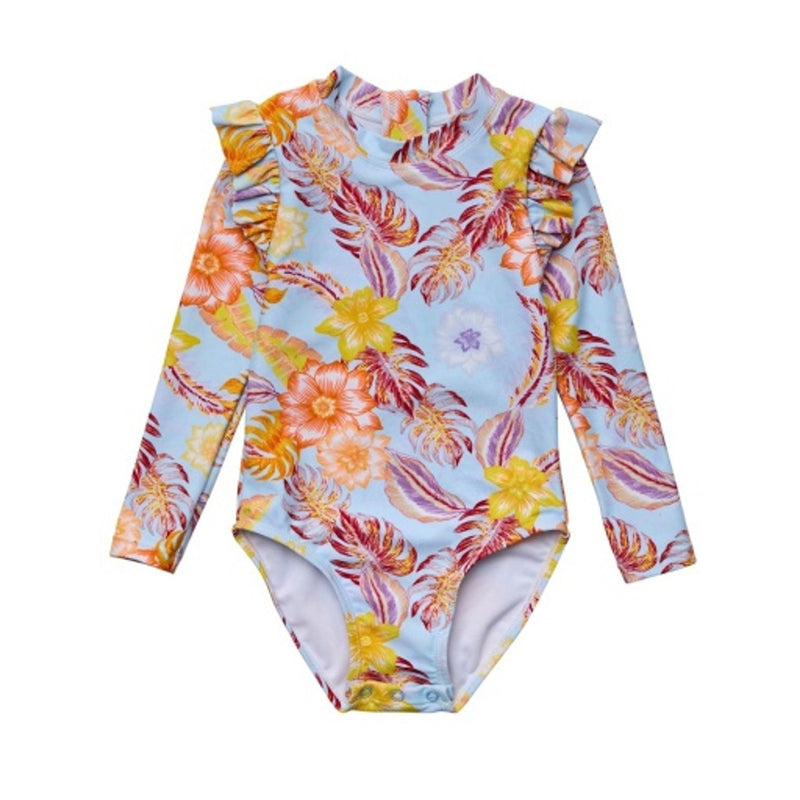 Snapper Rock - Girls Boho Tropical Frill Surf Suit