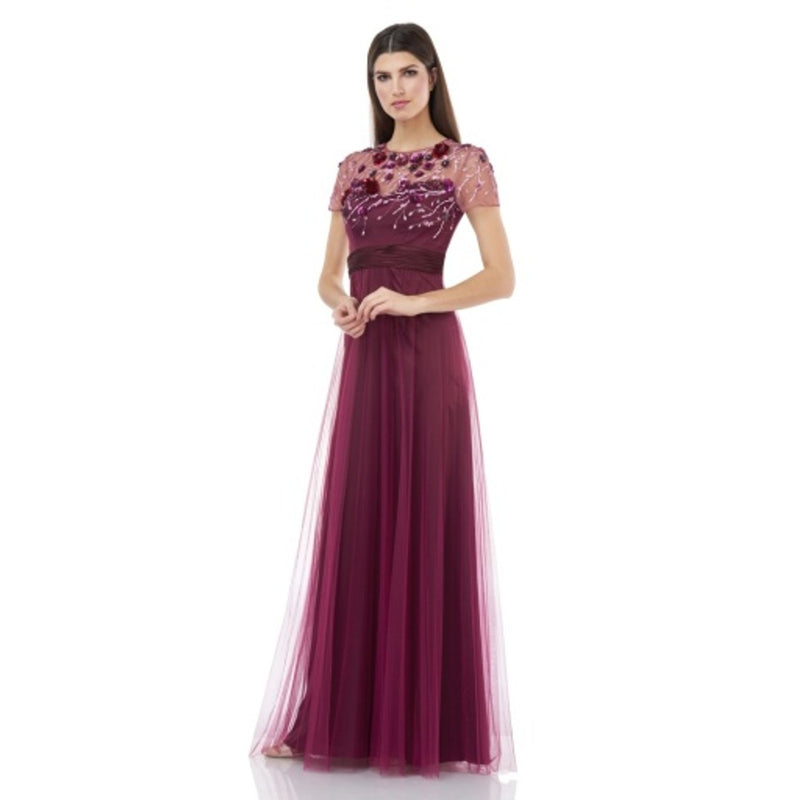 JS Collections - Womens Ss Bead Bodice Pleat Mesh Gown