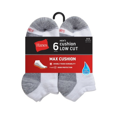 Hanes - Mens Double Tough Men's Low Cut Socks Max Cushion Shoe Sizes 6-12 6-Pairs