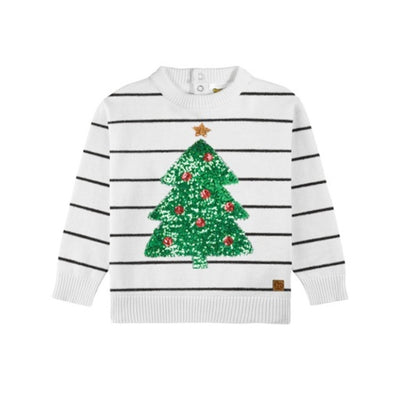 Tipsy Elves - Baby / Toddler White Striped Tree Sweater