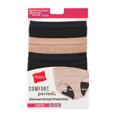 Hanes - Womens Comfort Period. Women's Brief Period Underwear Super Leaks 3-Pack