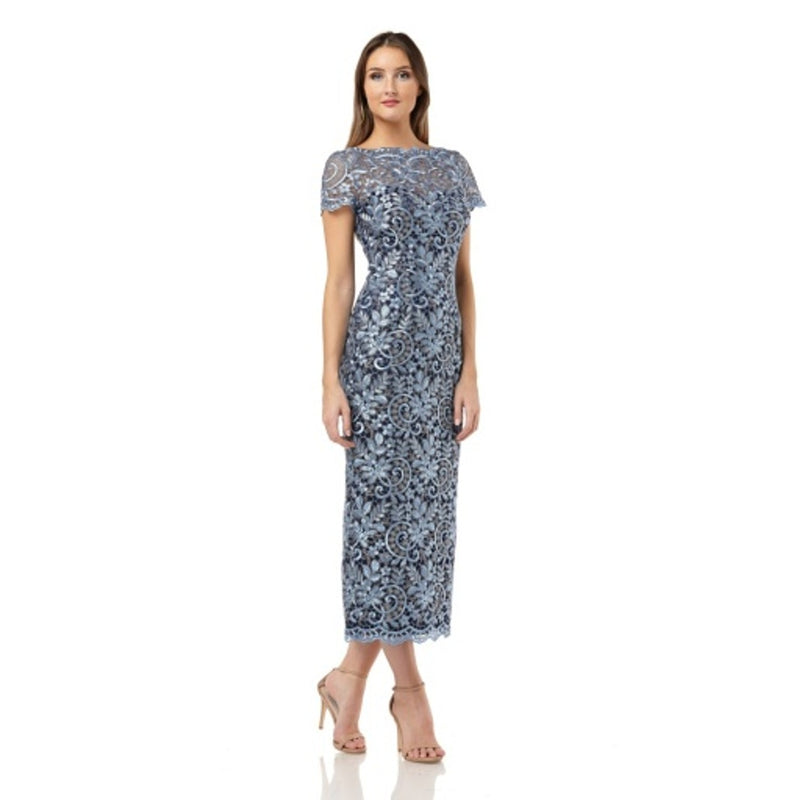 JS Collections - Womens Metallic Embroidered Midi Drs