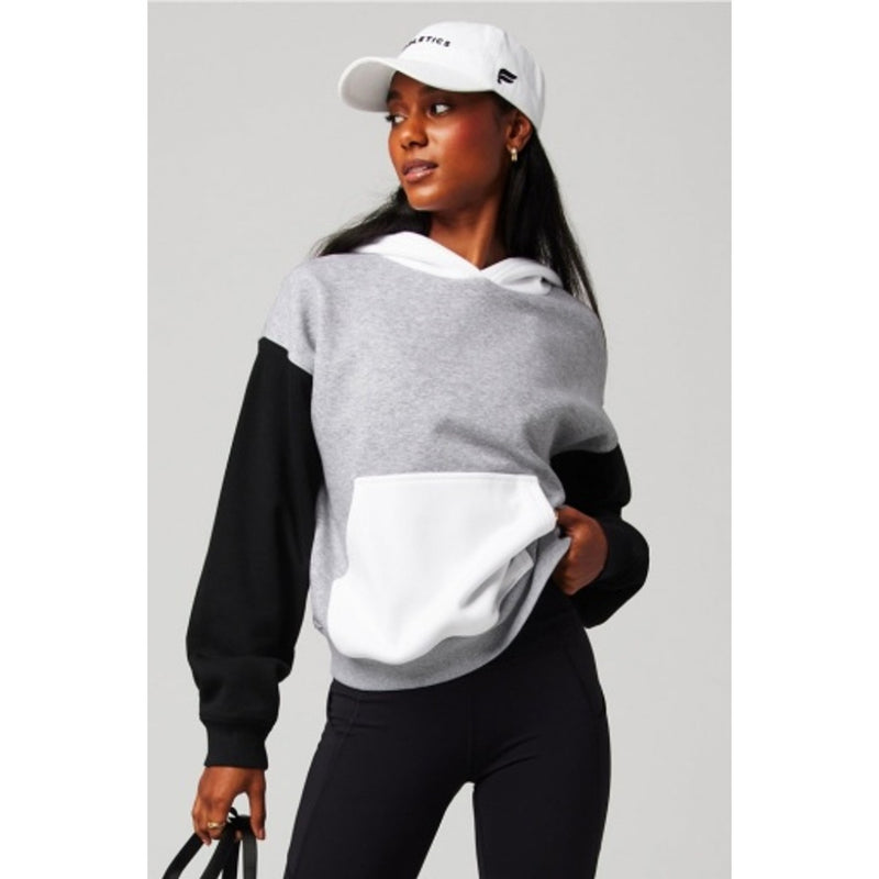 Fabletics - Womens Cozy Fleece Hoodie - Classic Grey Heather/Classic White/Black