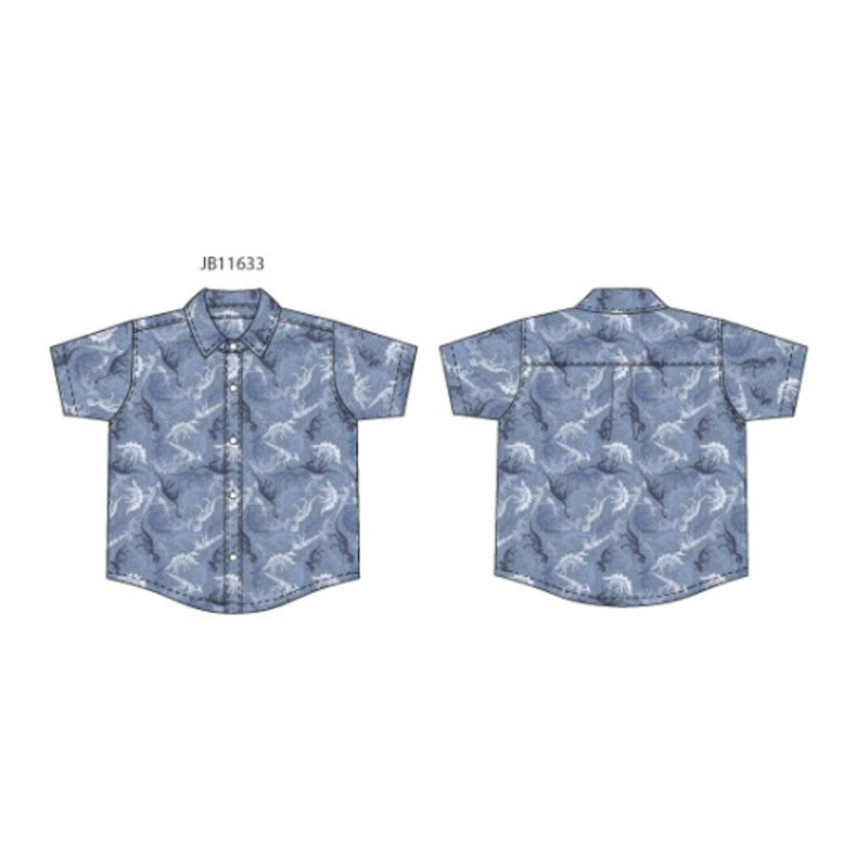 Janie and Jack - Boys with Short Sleeve Blue Dino Aop Linen Shirt Sm1