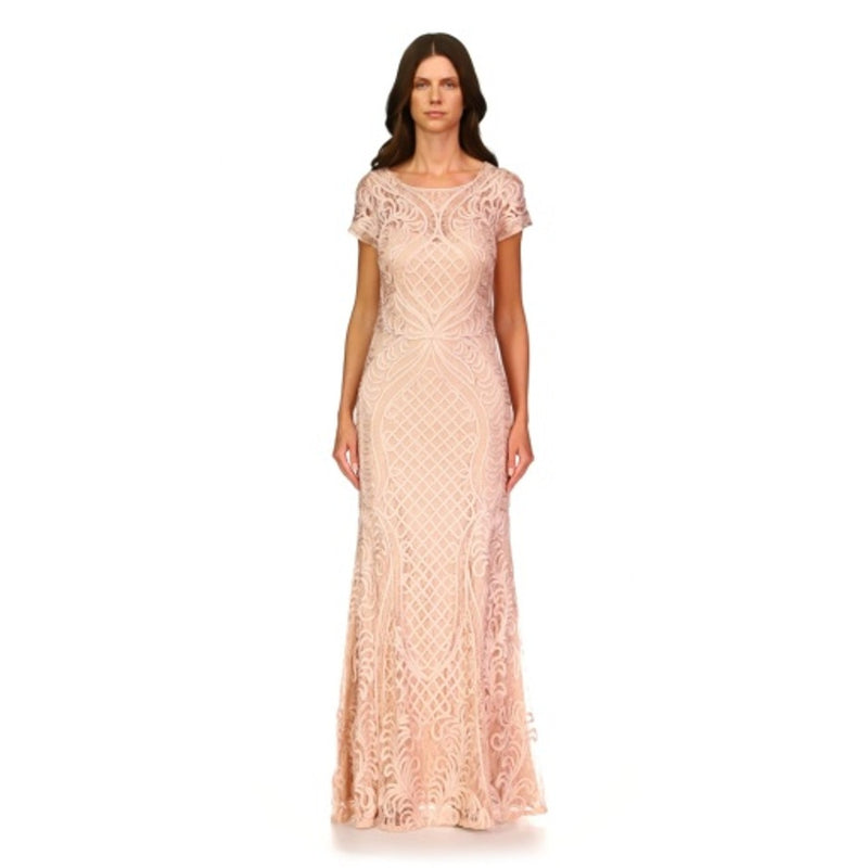 JS Collections - Womens Short Sleeve Soutache Gown