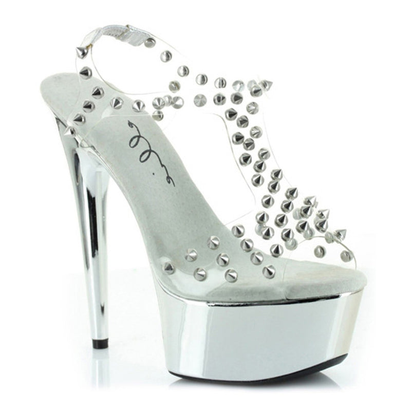 Ellie Shoes - 6" Spikes Embellished Open Toe Sandal on Clear