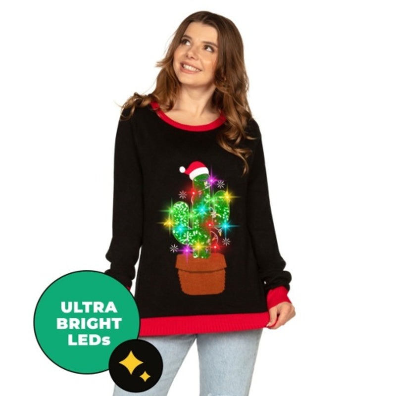 Tipsy Elves - Womens Cactus Tree Light Up Christmas Sweater