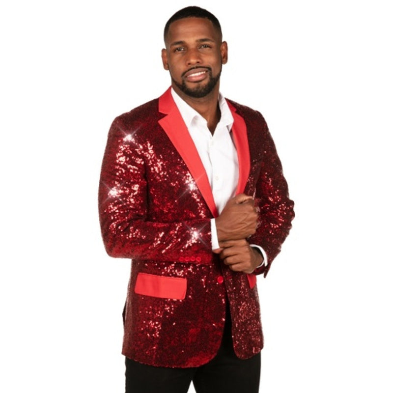 Tipsy Elves - Mens Red Sequin All Over Blazer with Tie
