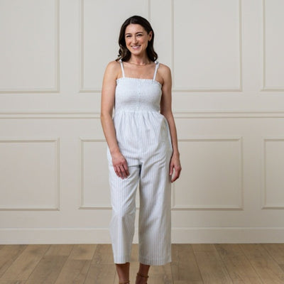 Hope & Henry - Womens Organic Smocked Button Front Jumpsuit