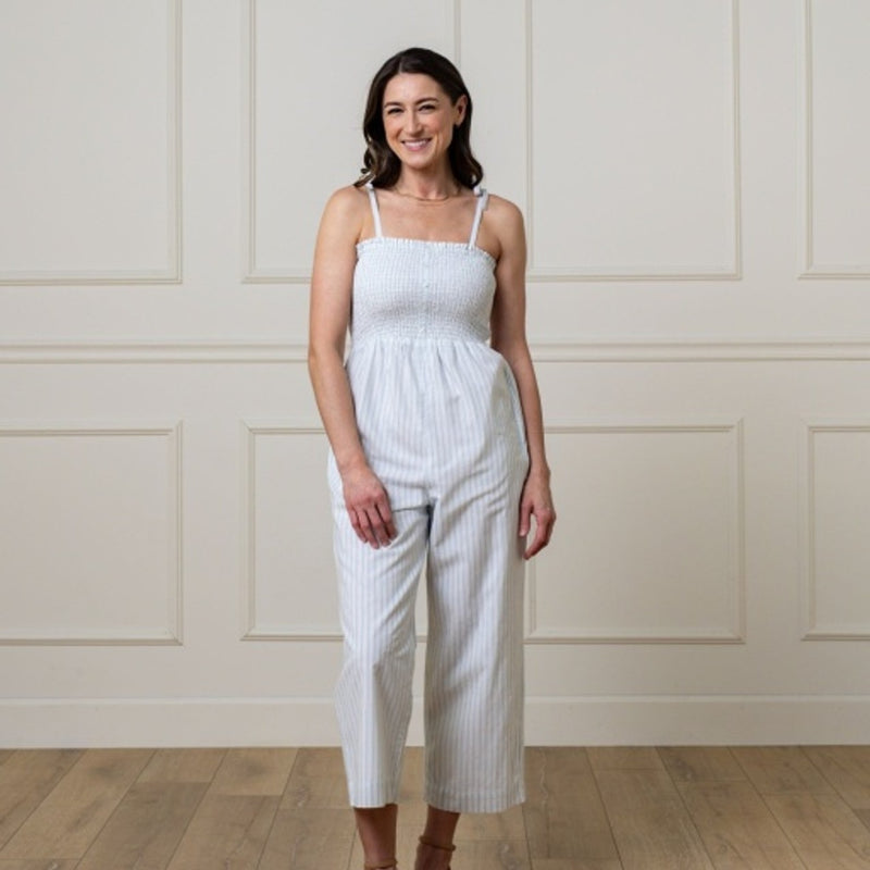 Hope & Henry - Womens Organic Smocked Button Front Jumpsuit