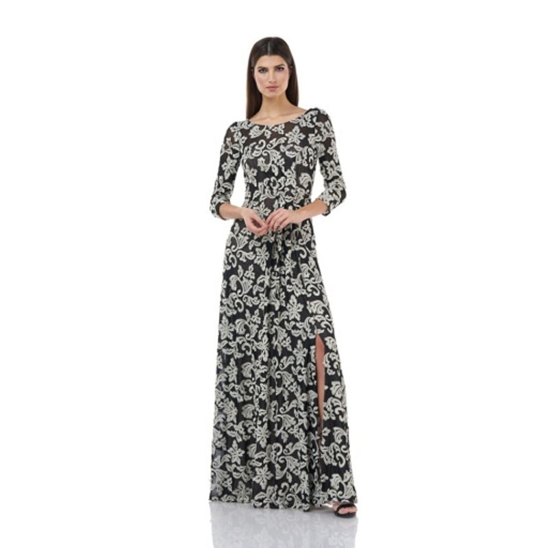 JS Collections - Womens Embroidered 3/4 Sleeve Gown