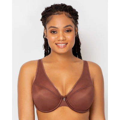 Ariela - Womens Sheer Mesh Plunge T-Shirt Bra - Chocolate Nude