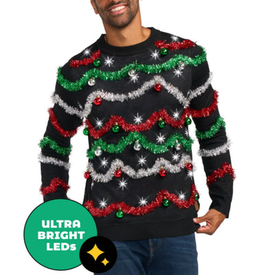 Tipsy Elves - Mens Midnight Garland Light Up Ugly Christmas Sweater