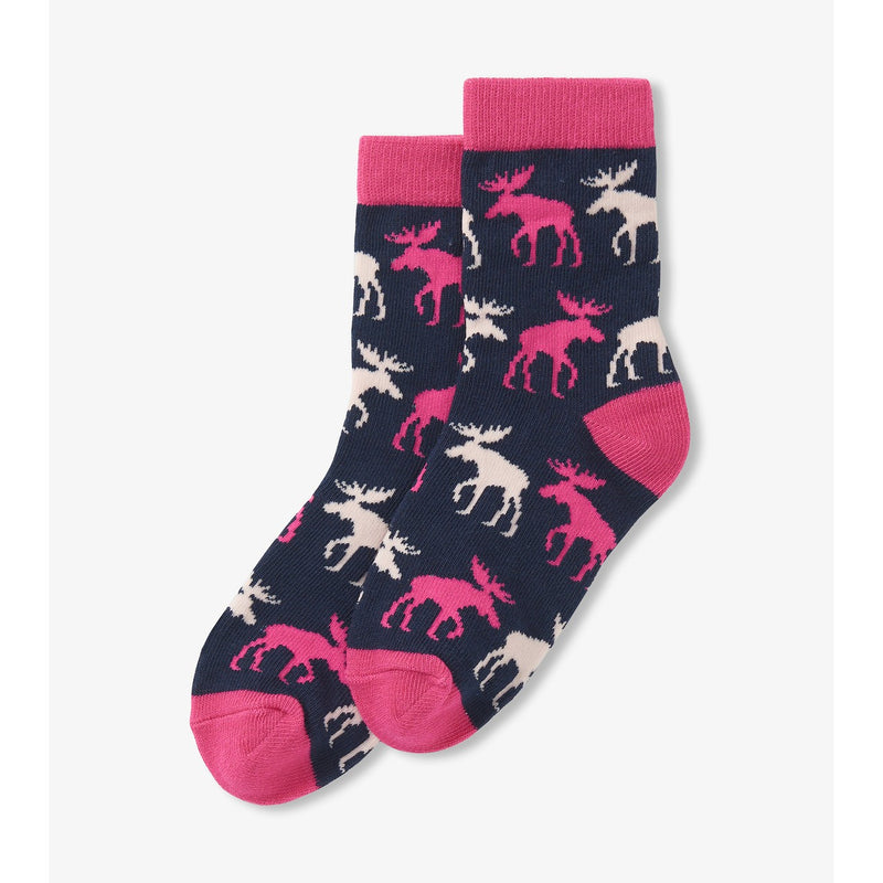 Little Blue House - Raspberry Moose Kids Crew Socks