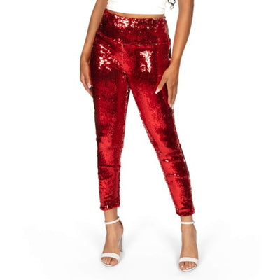 Tipsy Elves - Womens Red and Silver Reversible Sequin High Waisted Leggings