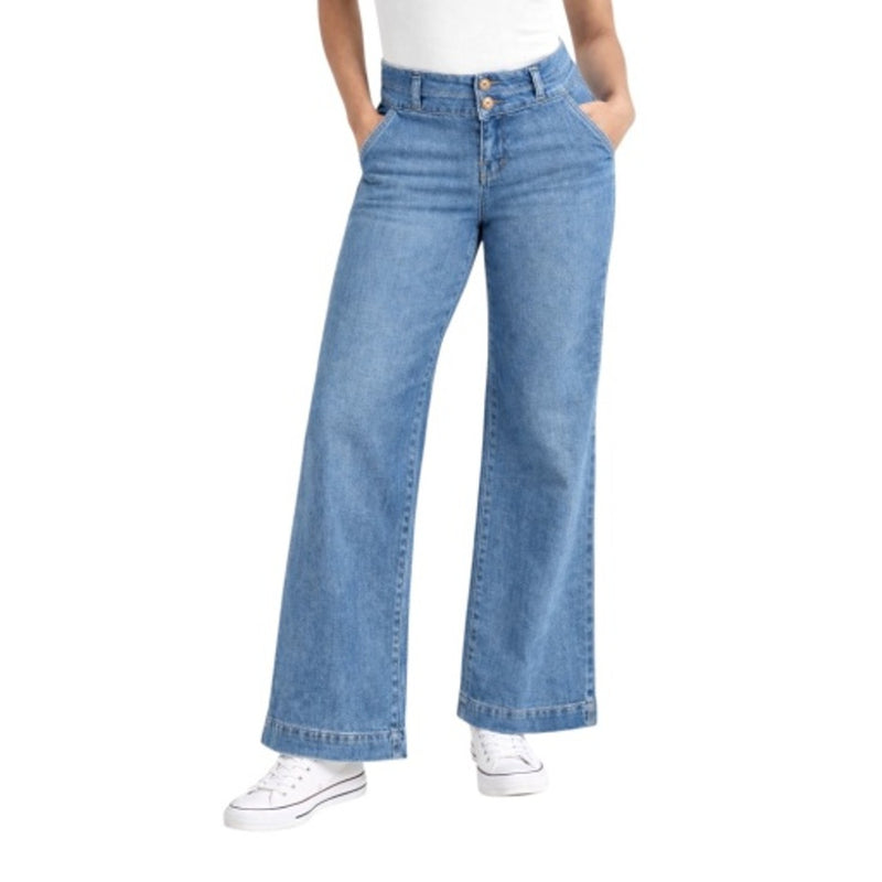 1822 Denim - Womens Petite 29" Slim Wide Leg with Double Stacked Waistband