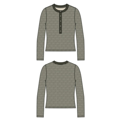 Liverpool Los Angeles - Womens Long Slv Knit Henley Top with Sweater Trim