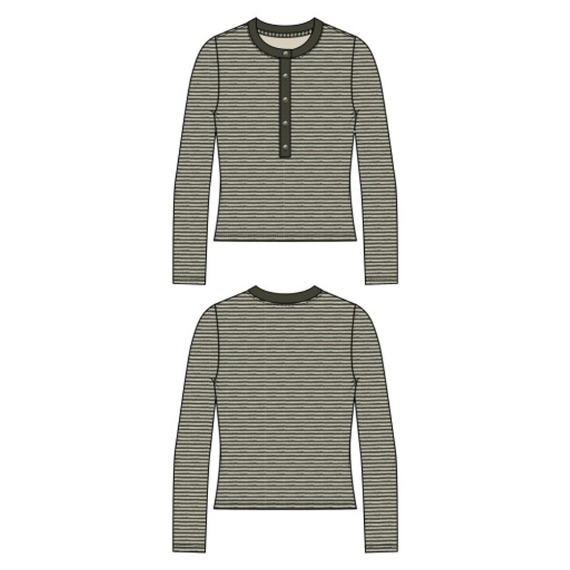 Liverpool Los Angeles - Womens Long Slv Knit Henley Top with Sweater Trim