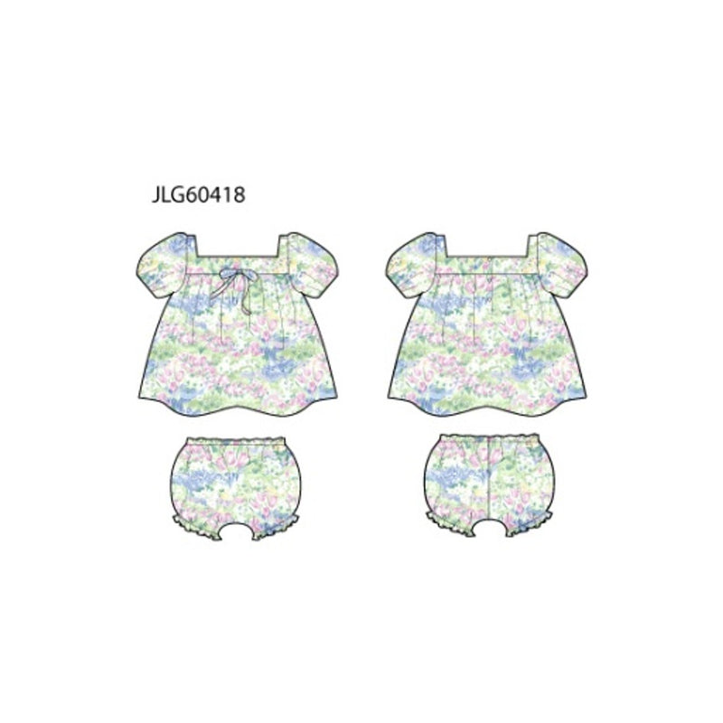 Janie and Jack - Baby G with Multi Watercolor Floral Bubble Short Sleeve Set E1