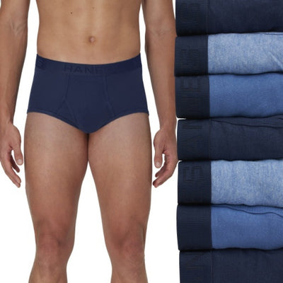 Hanes - Mens Ultimate Men's Brief Underwear Pack Full-Rise Moisture-Wicking Cotton Blue Assorted 7-Pack