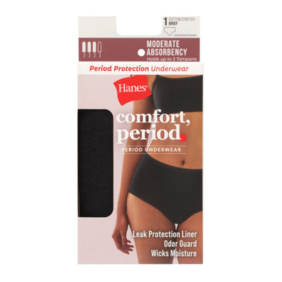 Hanes - Womens Comfort Period. Women's Brief Period Underwear Moderate Leaks 1-Pack