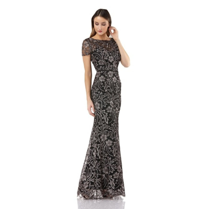 JS Collections - Womens Illusion Embroidered Gown