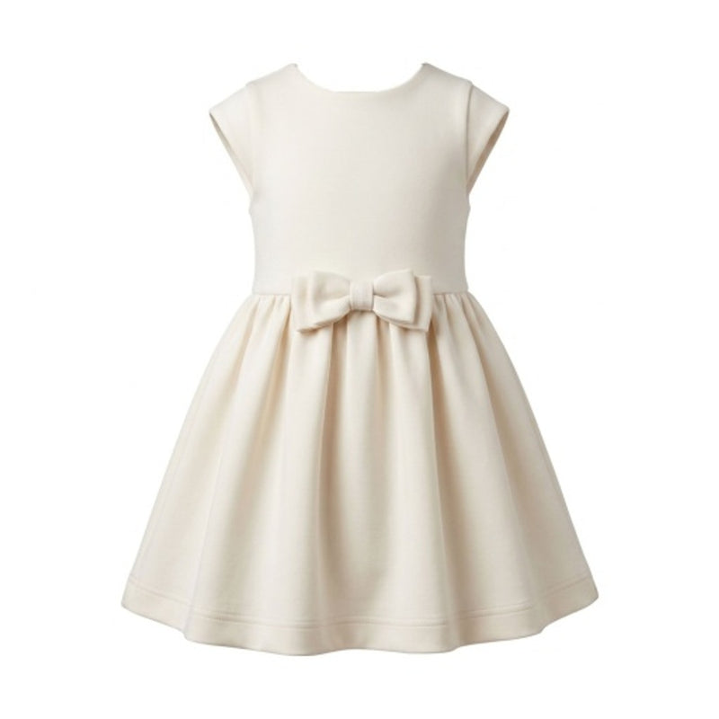 Hope & Henry - Girls Cap Sleeve Pleated Ponte Dress with Bow