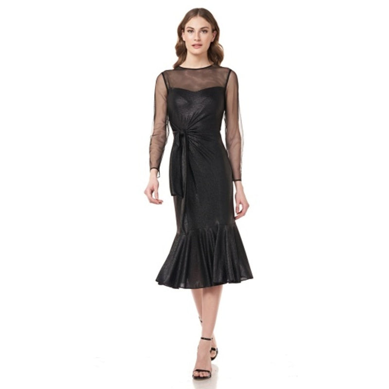 JS Collections - Womens Illusion Tie Metallic Dress