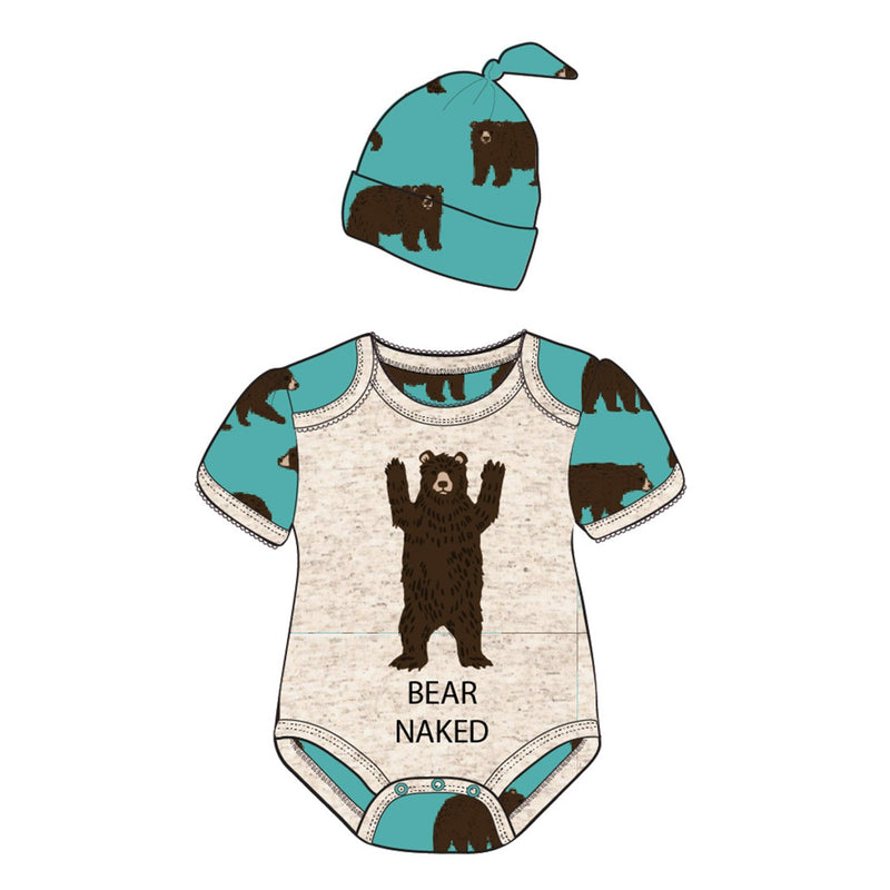 Little Blue House - Brown Bears Baby Bodysuit with Hat