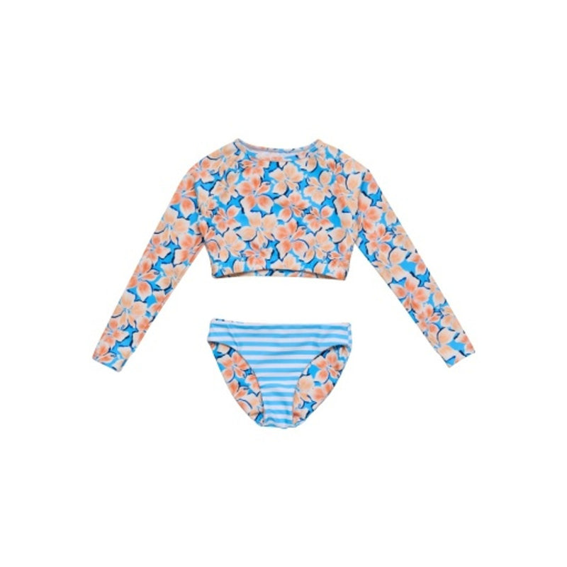 Snapper Rock - Girls Hibiscus Bay Recycled Crop Long Sleeve Rash Set
