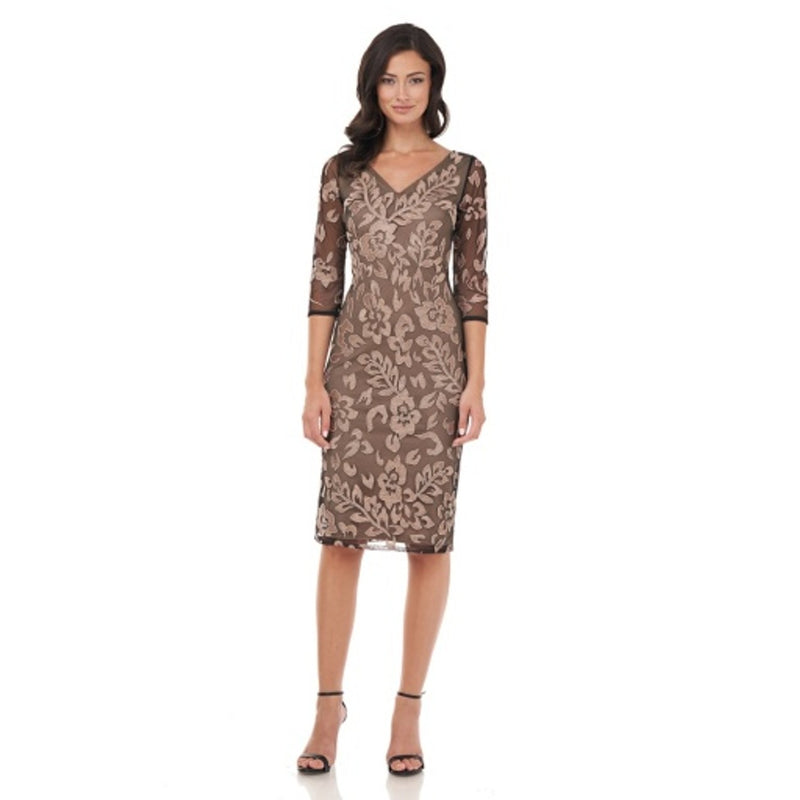 JS Collections - Womens Embroidered Vneck Column Dress