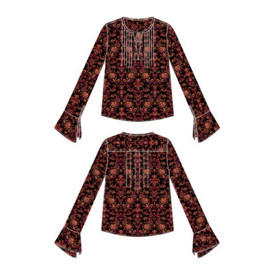 Liverpool Los Angeles - Womens Long Slv Band Collar Wvn Top with Pntuck Detail