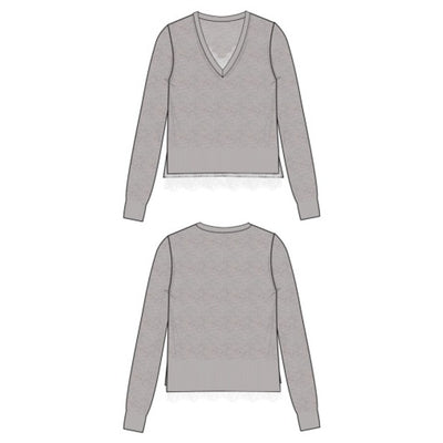 Liverpool Los Angeles - Womens V-Neck Long Slv Sweater with Lace