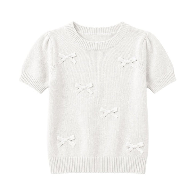 Hope & Henry - Girls Organic Short Sleeve Sweater with Bows