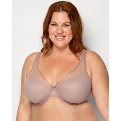 Ariela - Womens Sheer Mesh Plunge T-Shirt Bra - Bark