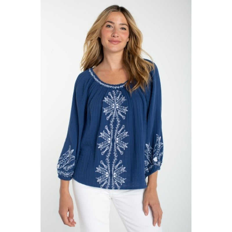 Liverpool Los Angeles - Womens 3/4 Sleeve Woven Top with Emb