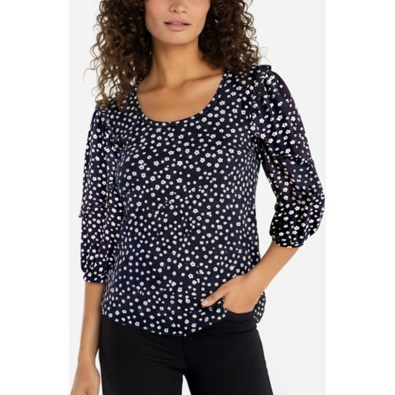 Liverpool Los Angeles - Womens Mid Length Ruffle Slv Scoop Neck Knit Top
