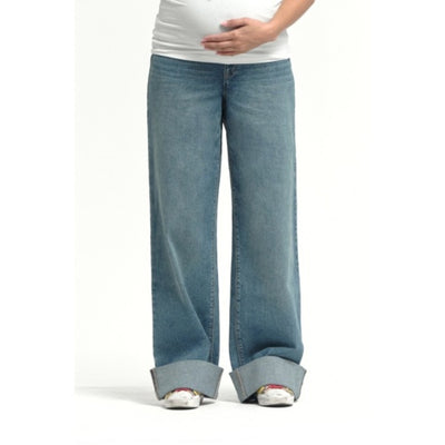 1822 Denim - Womens Maternity Roll Cuff Wide Leg Jean with Bellyband