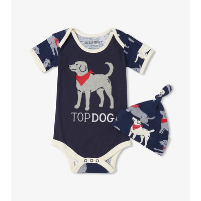 Little Blue House - Navy Bandana Labs Baby Bodysuit with Hat