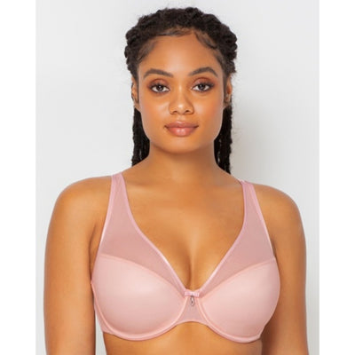 Ariela - Womens Sheer Mesh Plunge T-Shirt Bra - Blushing Rose