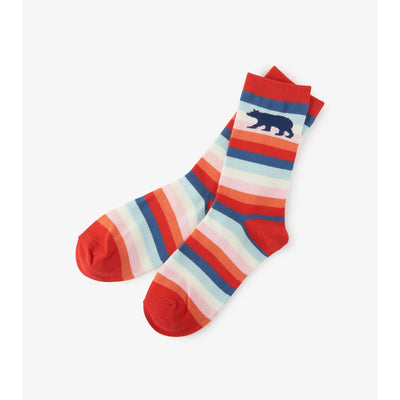 Little Blue House - Cute Stripe Bears Womens Crew Socks