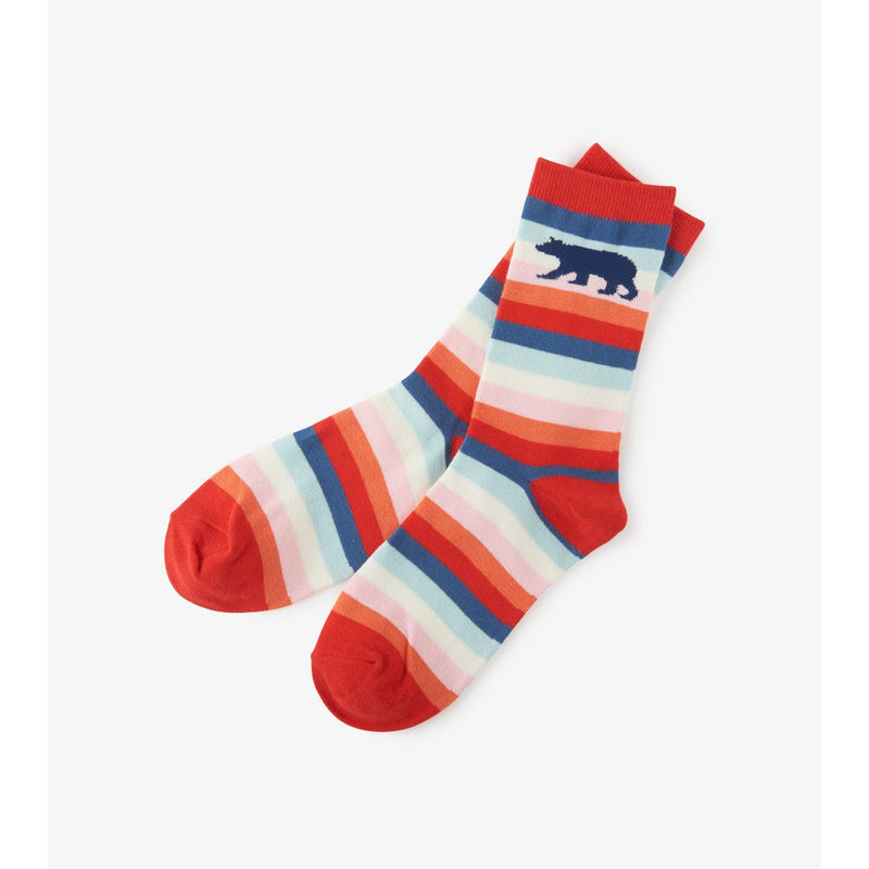 Little Blue House - Cute Stripe Bears Womens Crew Socks