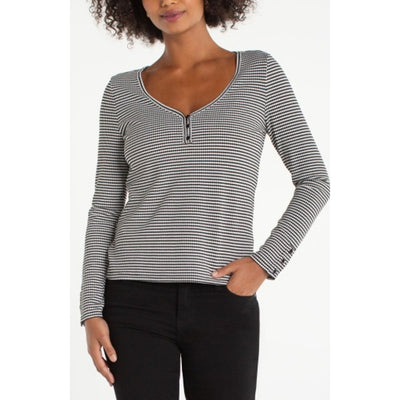 Liverpool Los Angeles - Womens 3/4 Button Slv Henley Knit Top