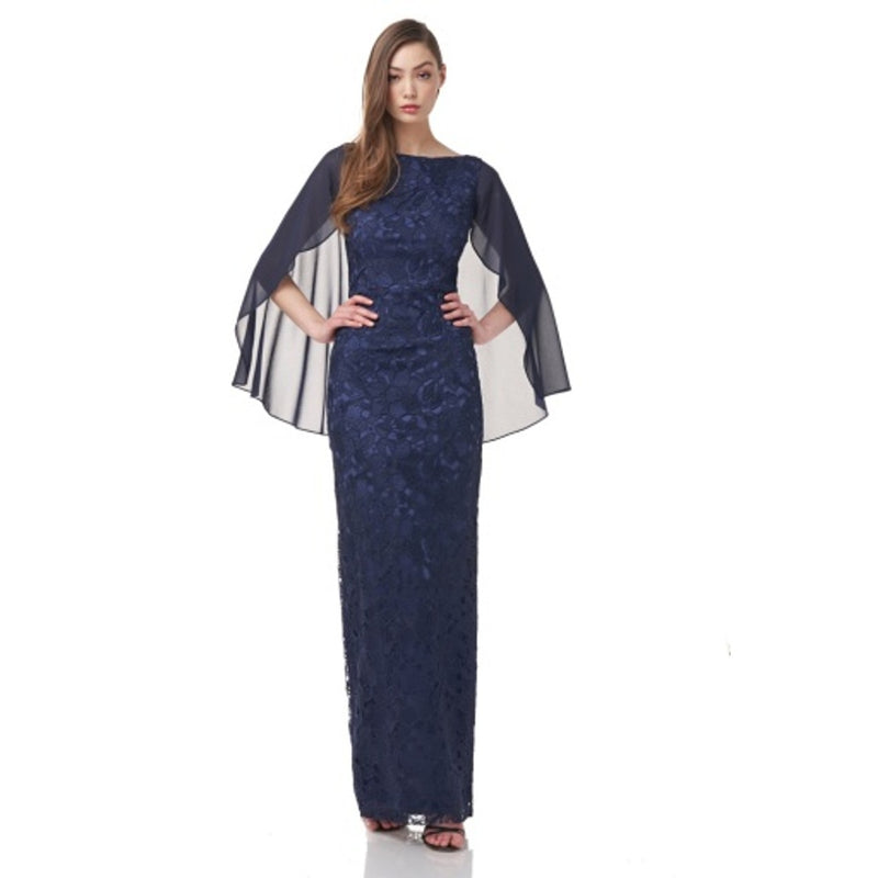 JS Collections - Womens Leah Capelet Column Gown