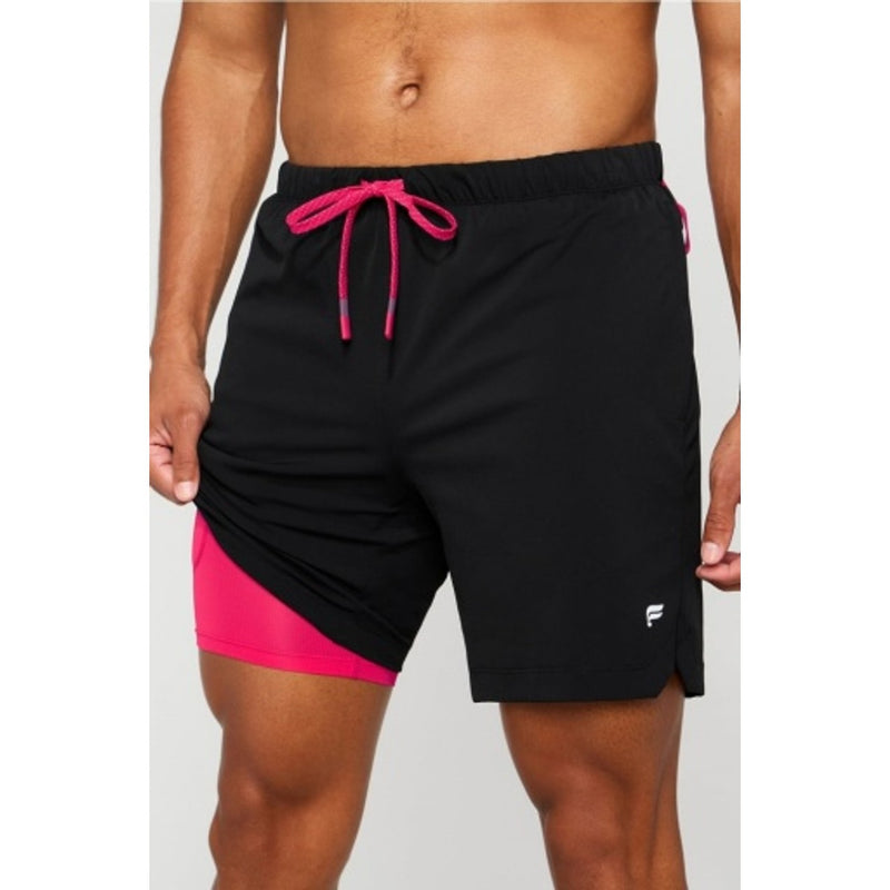 Fabletics - Mens the 7" One Short (Lined) - Black / Raspberry Fizz