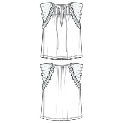 Liverpool Los Angeles - Womens Flutter Slv Knit to Woven Top with Ties